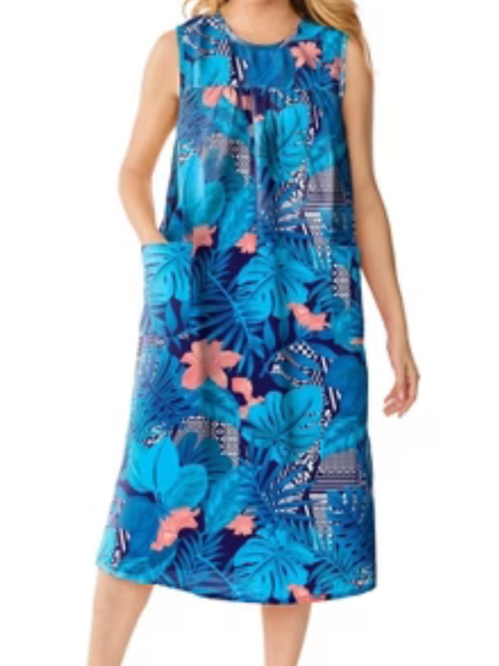 Only Necessities Teal and Coral Tropical Print Sleeveless‎ Top Large 18/20